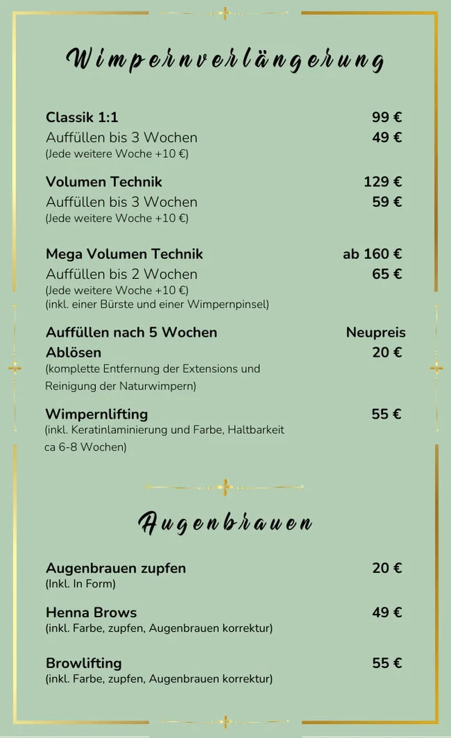 Preisliste Wimpernverlängerung Ravensburg - Vinhanh Beauty Studio